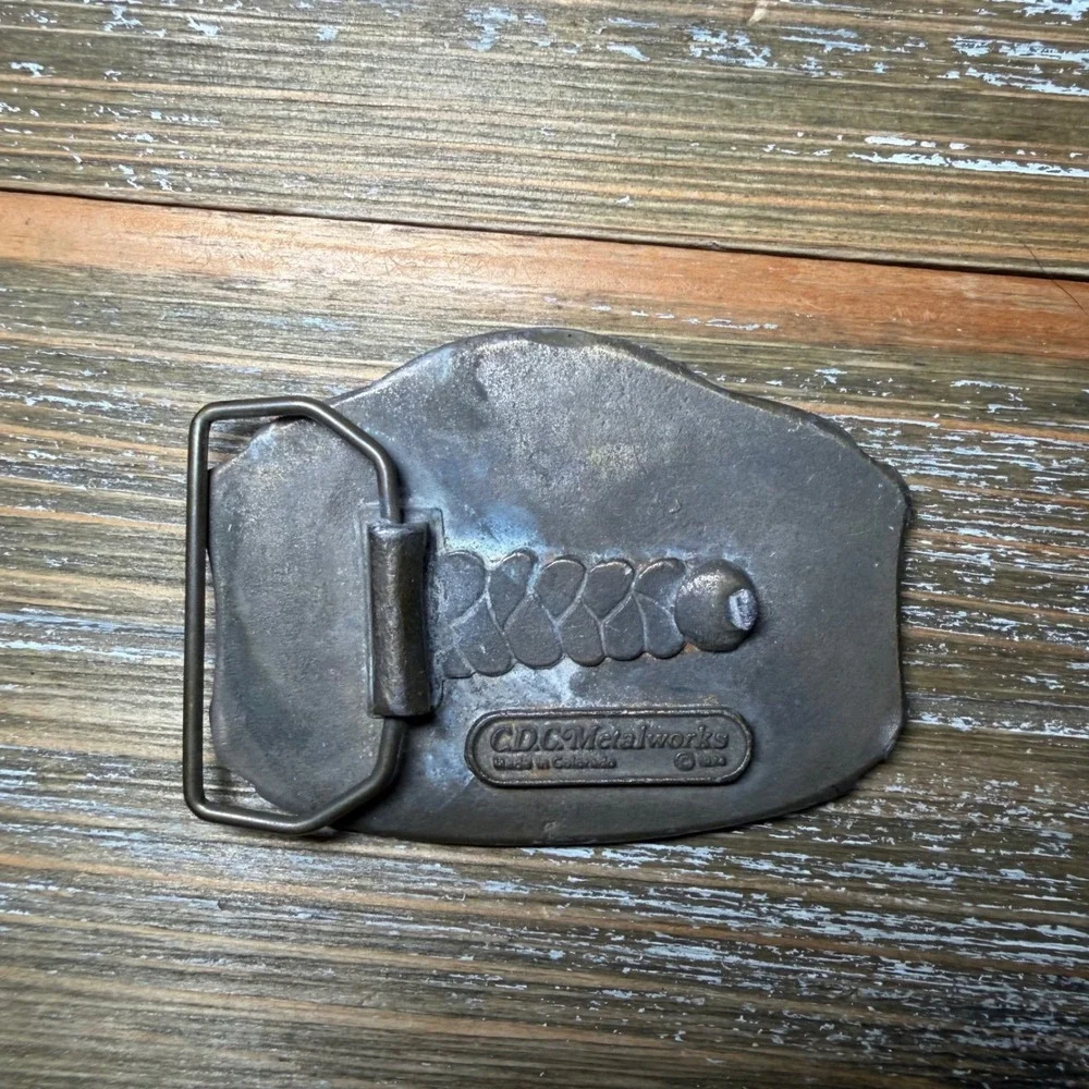 Vintage CDC Metalworks Skier Belt Buckle Colorado Brass Downhill Skiing Retro